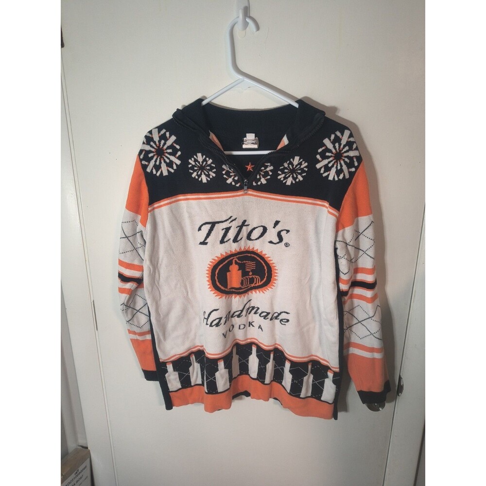 Titos Handmade Vodka Ugly Christmas Sweater Mens M Medium Quarter Zip Pullover